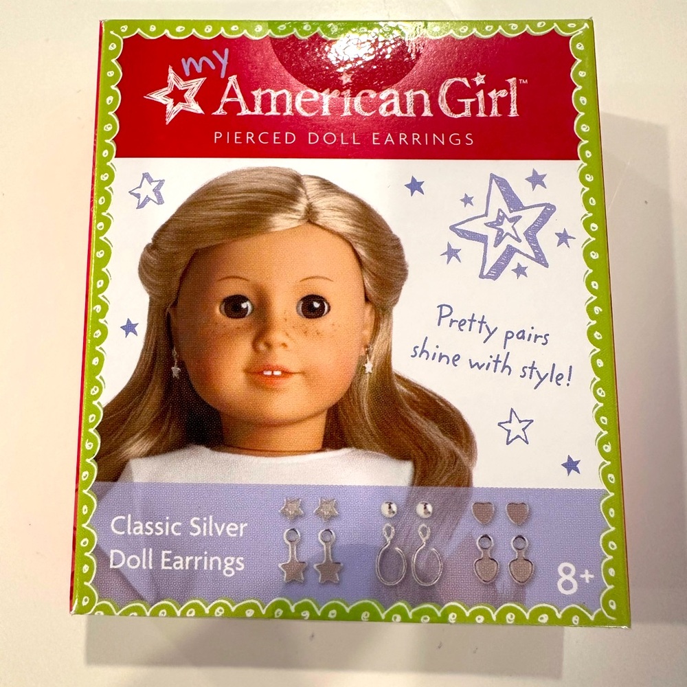 American Girl NIB Classic Silver Doll Earrings (Retired)